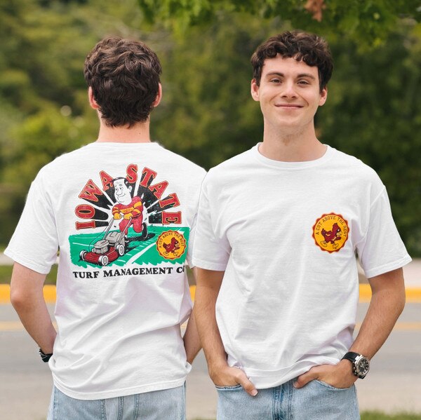 Comfort Wash Iowa State Turf Management White Short Sleeve T-Shirt front and back